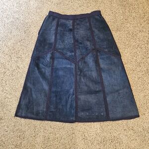 Vintage 70's Patchwork Leather And Wool Tulip Skirt From JC Penny, Size Medium